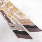 Hermes Twilly Chemise Mors a Jouets Scarf Silk 100% Chocolate Brown Ribbon — view 5