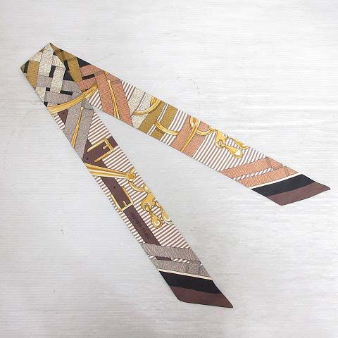 Hermes Twilly Chemise Mors a Jouets Scarf Silk 100% Chocolate Brown Ribbon