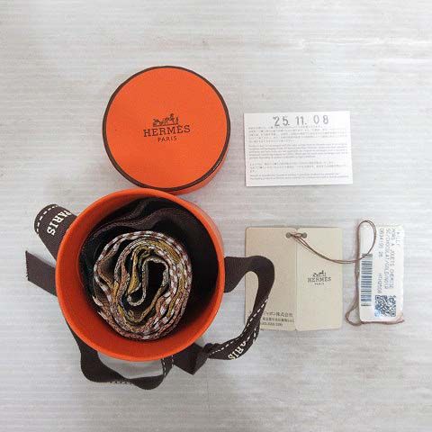 Hermes Twilly Chemise Mors a Jouets Scarf Silk 100% Chocolate Brown Ribbon — view 2