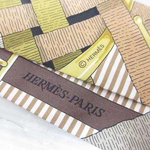 Hermes Twilly Chemise Mors a Jouets Scarf Silk 100% Chocolate Brown Ribbon — view 4
