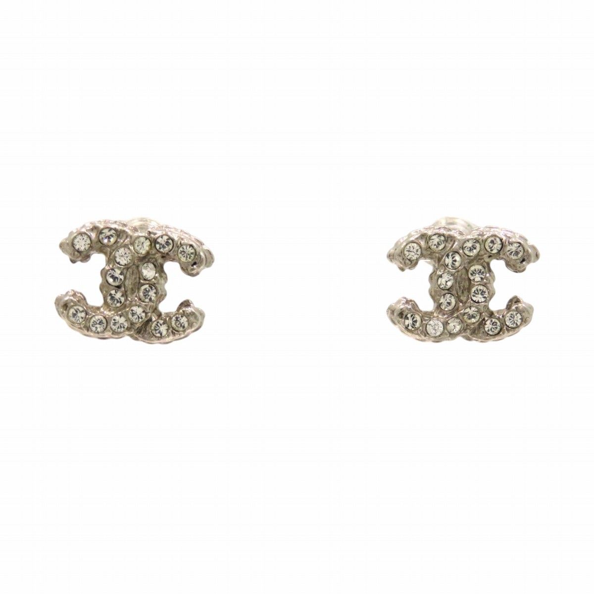 Chanel Earrings Rhinestone Silver