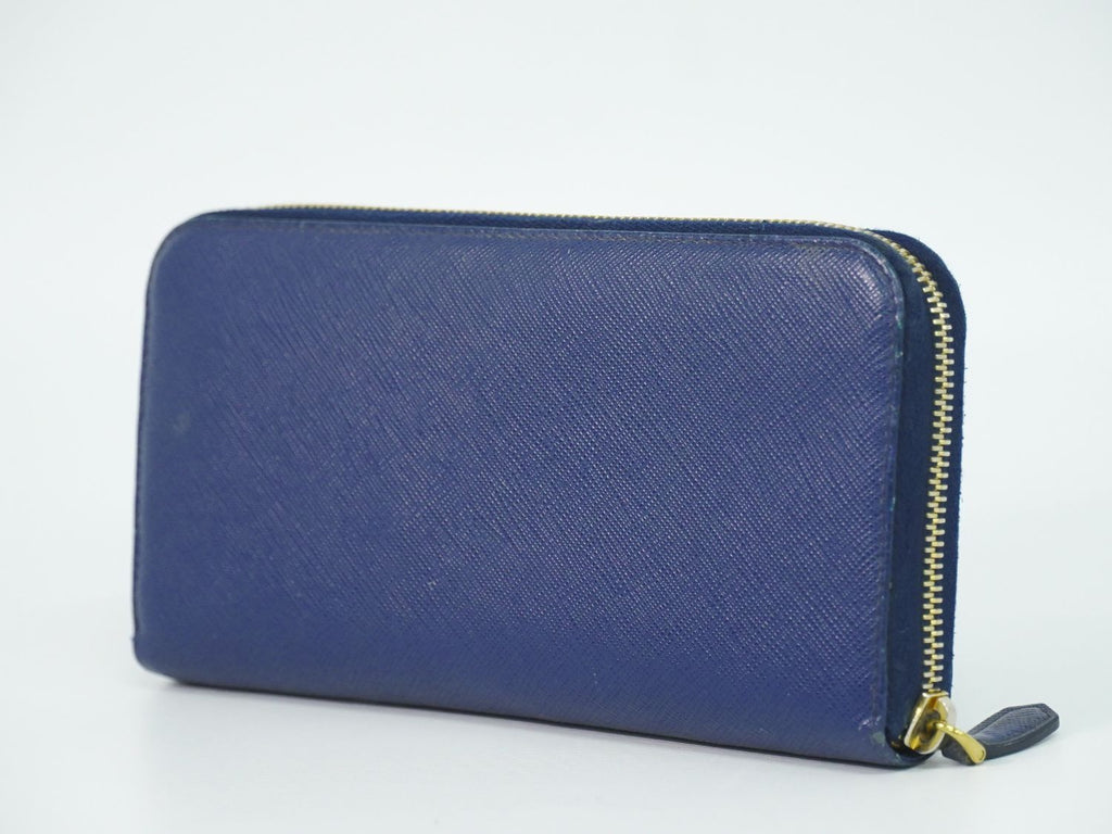 Prada Leather Zip Around Wallet Blue — view 2