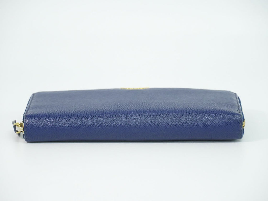 Prada Leather Zip Around Wallet Blue — view 3