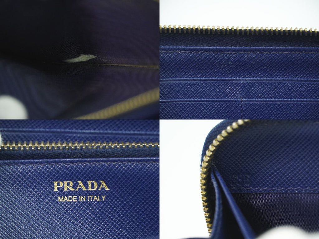 Prada Leather Zip Around Wallet Blue — view 9