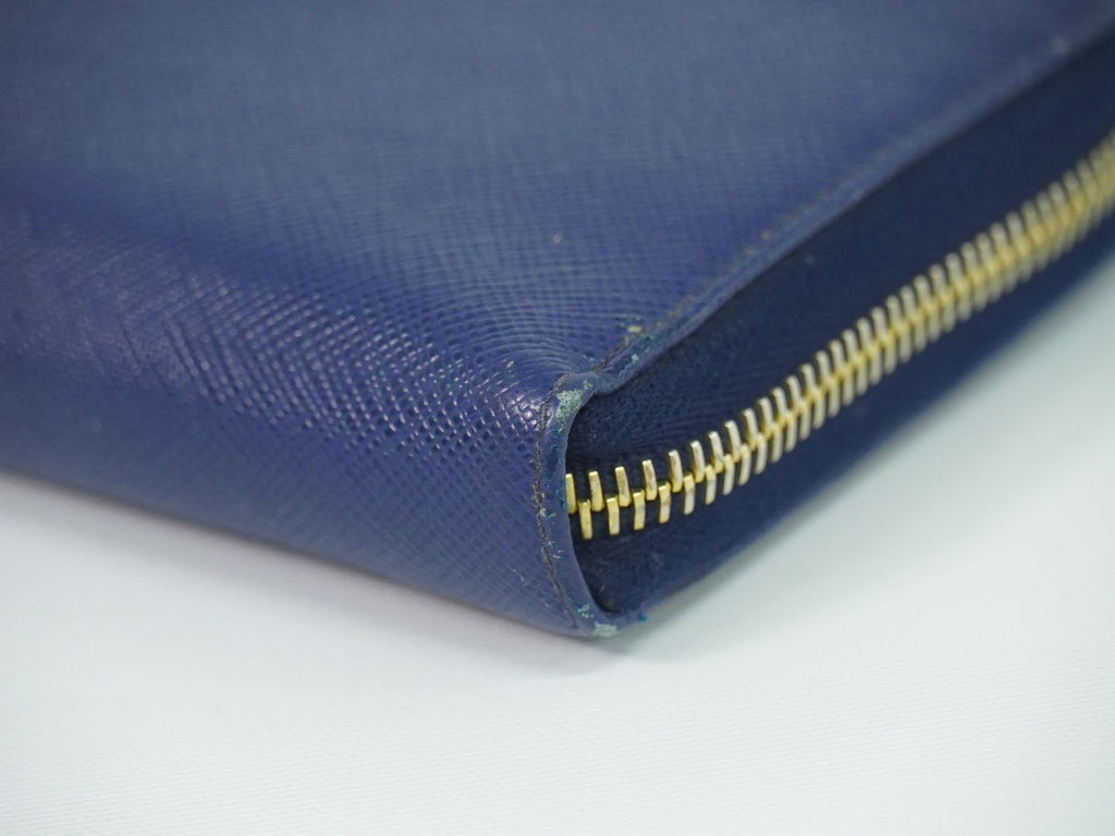 Prada Leather Zip Around Wallet Blue — view 7