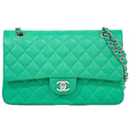 Chanel CC Logo Quilted 25 Double Flap Chain Shoulder Bag Lambskin Leather