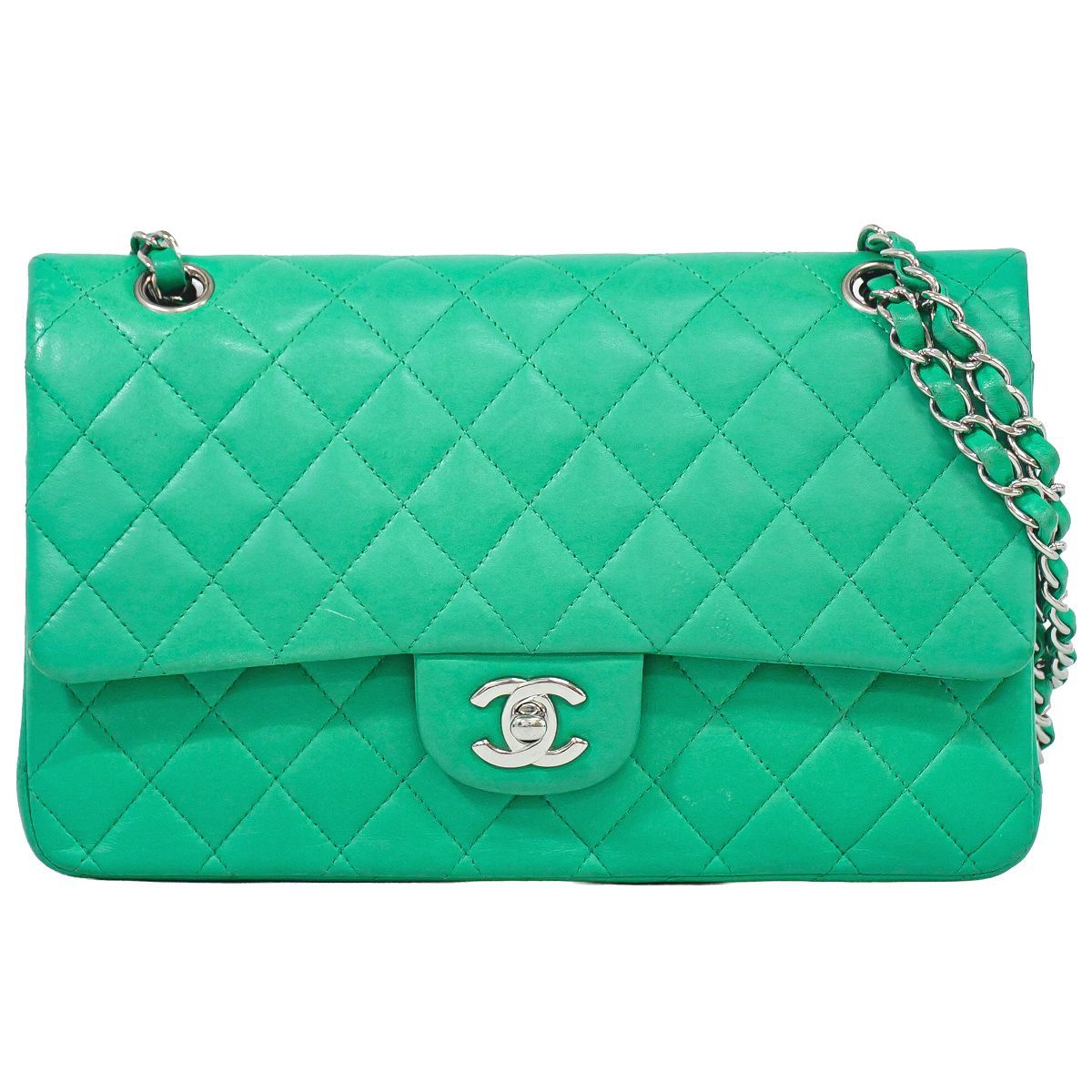 Chanel CC Logo Quilted 25 Double Flap Chain Shoulder Bag Lambskin Leather
