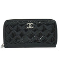 Chanel CC Logo Quilted Round Zip Wallet Patent Leather Black