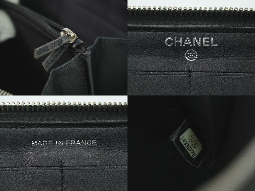 Chanel CC Logo Quilted Round Zip Wallet Patent Leather Black — view 9
