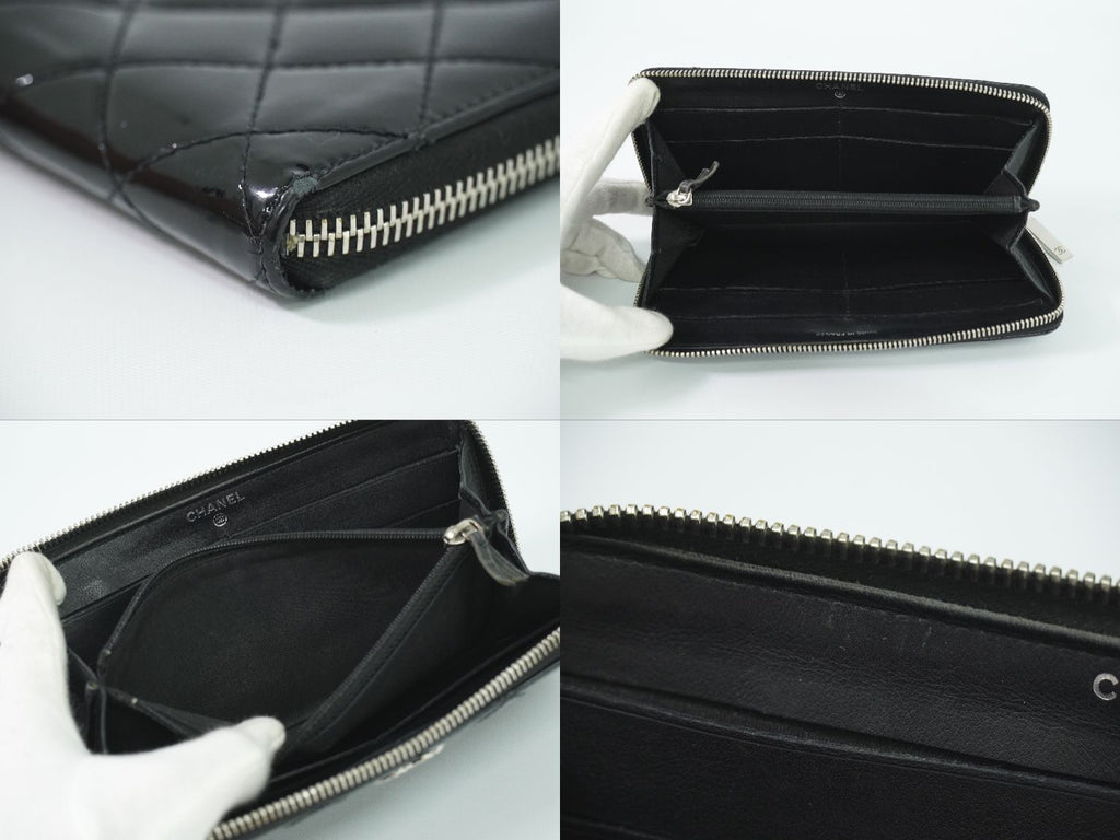Chanel CC Logo Quilted Round Zip Wallet Patent Leather Black — view 8