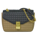 Celine C Quilted Chain Shoulder Bag Leather Beige Black Medium