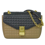 Celine C Quilted Chain Shoulder Bag Leather Beige Black Medium