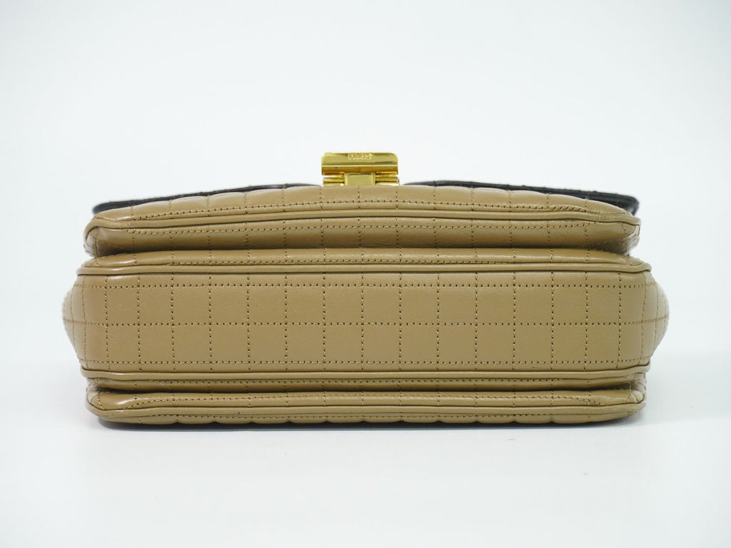Celine C Quilted Chain Shoulder Bag Leather Beige Black Medium — view 3