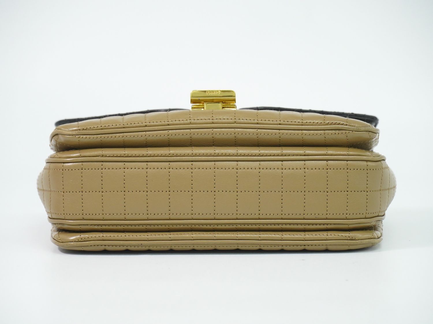 Celine C Quilted Chain Shoulder Bag Leather Beige Black Medium — view 3