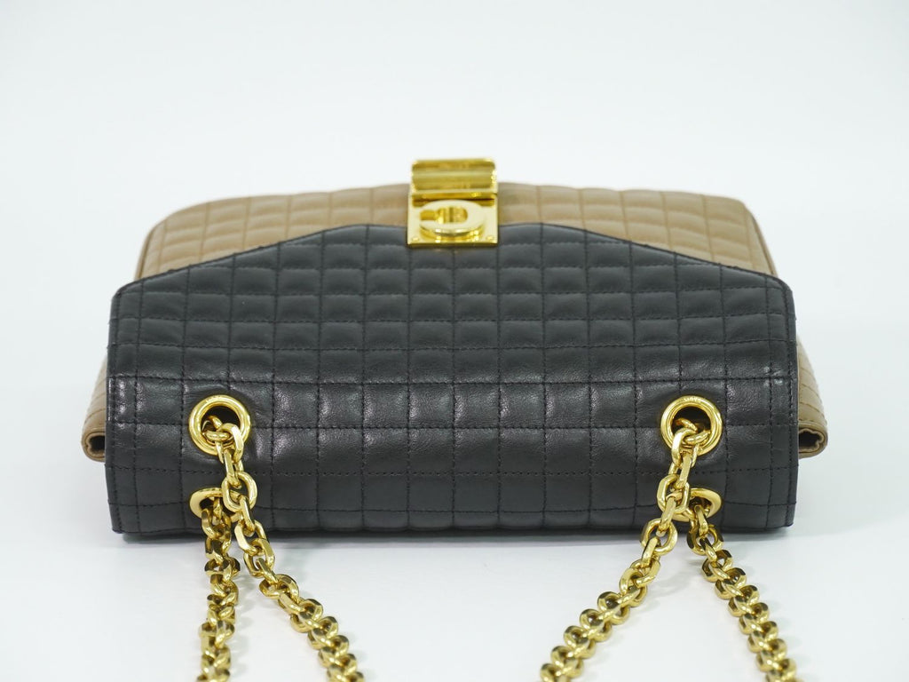 Celine C Quilted Chain Shoulder Bag Leather Beige Black Medium — view 5