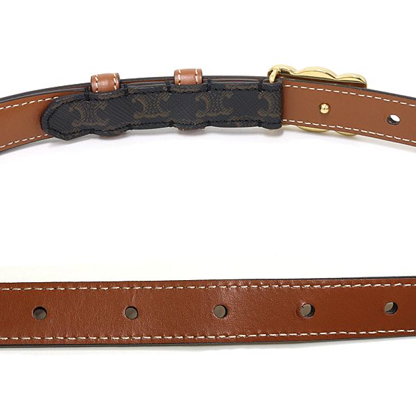 Celine Triomphe Belt 18 Canvas Calfskin Brown Gold Finish — view 5