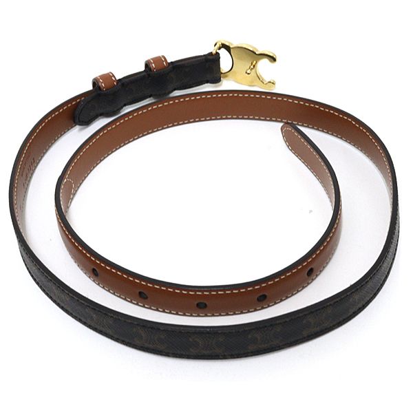 Celine Triomphe Belt 18 Canvas Calfskin Brown Gold Finish — view 3