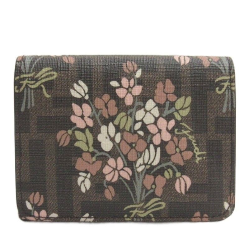 Fendi Zucca Pattern Floral Trifold Wallet Brown