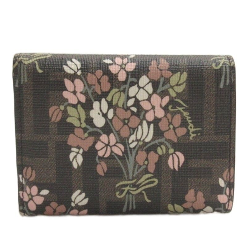 Fendi Zucca Pattern Floral Trifold Wallet Brown — view 3