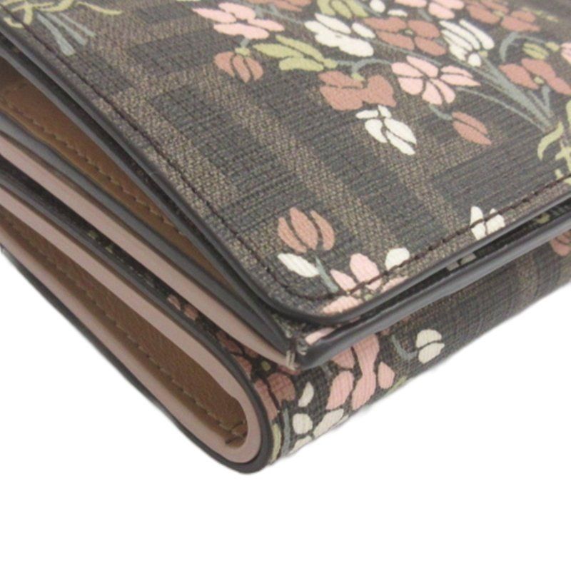 Fendi Zucca Pattern Floral Trifold Wallet Brown — view 5