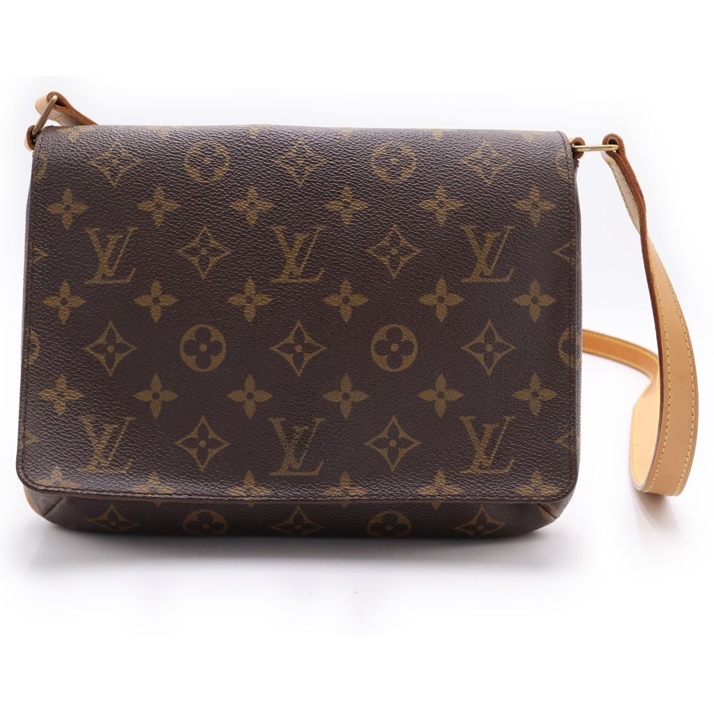 Louis Vuitton Monogram Musette Tango Shoulder Bag Brown Leather Gold