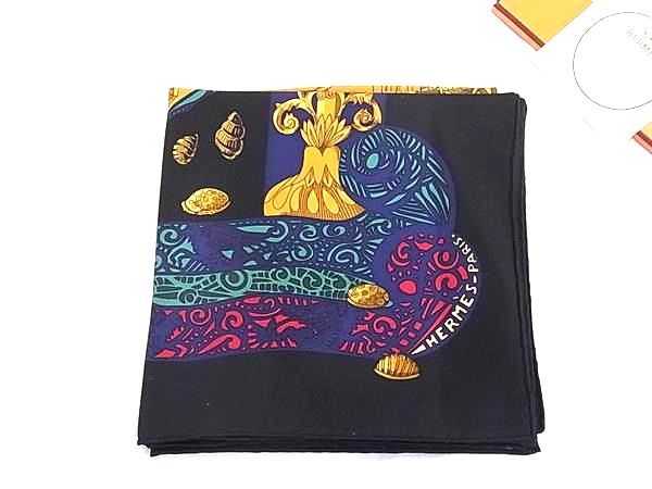 Hermes L'atlantide Atlantis Carre 90 Silk Scarf Black Multicolor