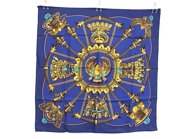 Hermes Caty Ancient Scarab Pattern Carre 90 Silk 100 Scarf Shawl Blue — view 2