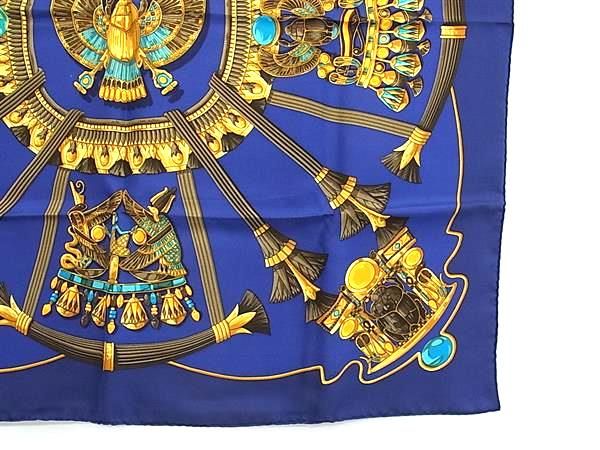 Hermes Caty Ancient Scarab Pattern Carre 90 Silk 100 Scarf Shawl Blue — view 4