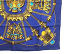 Hermes Caty Ancient Scarab Pattern Carre 90 Silk 100 Scarf Shawl Blue — view 4