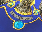 Hermes Caty Ancient Scarab Pattern Carre 90 Silk 100 Scarf Shawl Blue — view 5