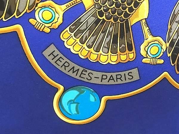 Hermes Caty Ancient Scarab Pattern Carre 90 Silk 100 Scarf Shawl Blue — view 5
