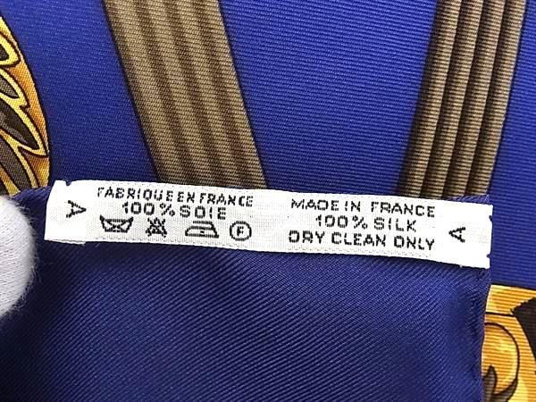 Hermes Caty Ancient Scarab Pattern Carre 90 Silk 100 Scarf Shawl Blue — view 6