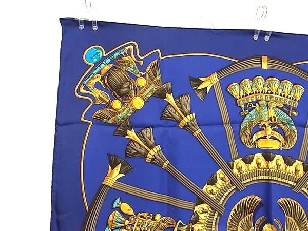 Hermes Caty Ancient Scarab Pattern Carre 90 Silk 100 Scarf Shawl Blue — view 3