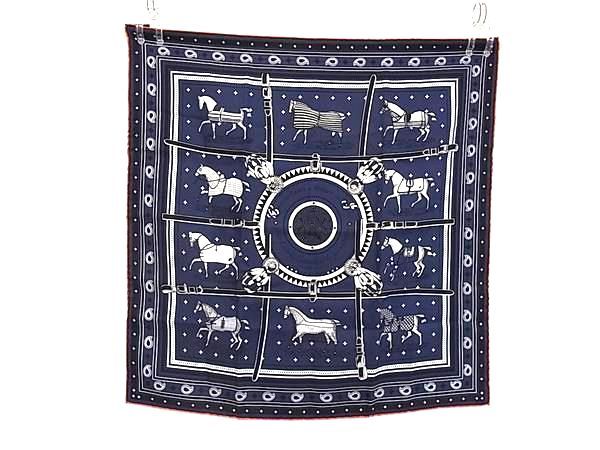 Hermes Couvertures Et Tenues de Jour Horse Carre 55 Silk 100% Pocket Square Navy — view 2