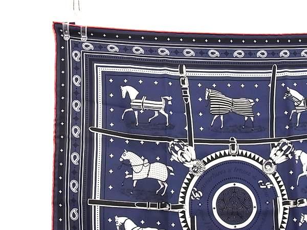 Hermes Couvertures Et Tenues de Jour Horse Carre 55 Silk 100% Pocket Square Navy — view 3