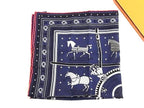 Hermes Couvertures Et Tenues de Jour Horse Carre 55 Silk 100% Pocket Square Navy