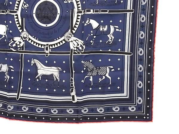 Hermes Couvertures Et Tenues de Jour Horse Carre 55 Silk 100% Pocket Square Navy — view 4