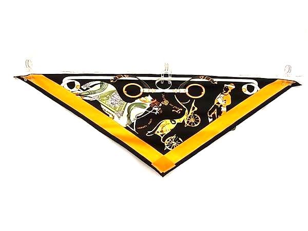 Hermes Tout en Carre Everything Is in Pointe Silk Triangular Scarf Yellow Black — view 2