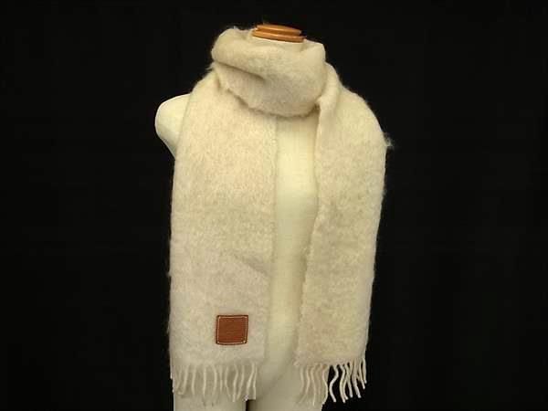 Loewe Anagram Mohair Wool Nylon Fringe Scarf Shawl Ivory