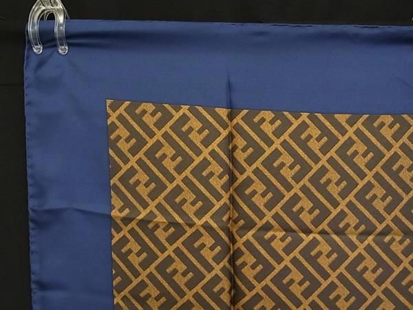 Fendi Zucca Pattern Silk 100% Large Shawl Scarf Navy Brown — view 2