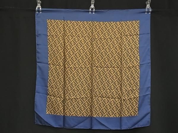 Fendi Zucca Pattern Silk 100% Large Shawl Scarf Navy Brown