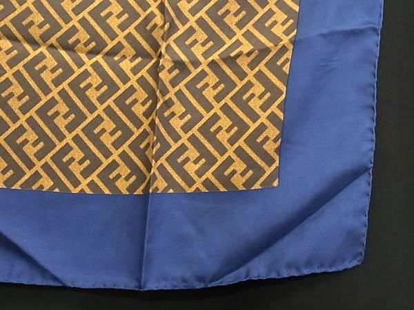 Fendi Zucca Pattern Silk 100% Large Shawl Scarf Navy Brown — view 3