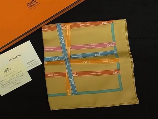 Hermes Bolduc Ribbon Carre 45 Petit Gavroche Silk 100% Scarf Brown