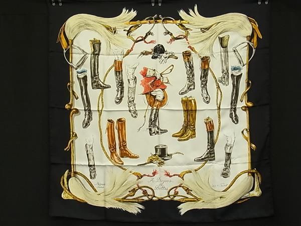 Hermes a Propos de Bottes About Carre 90 Silk 100% Large Scarf Black — view 2