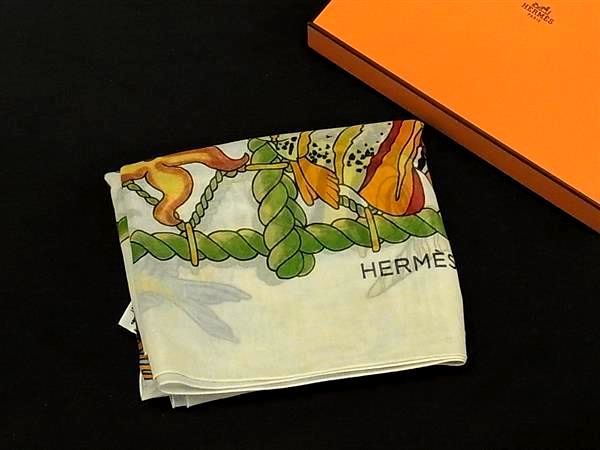 Hermes Pareo Fish Cotton 100% Scarf Shawl Ivory Skirt