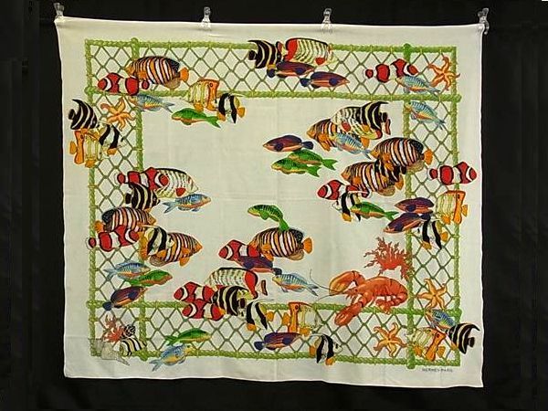 Hermes Pareo Fish Cotton 100% Scarf Shawl Ivory Skirt — view 2