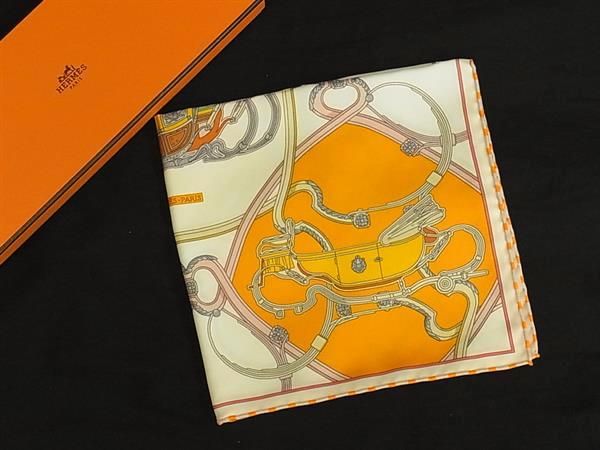 Hermes Springs Carre 40 Petit Gavroche Silk 100% Pocket Square Orange