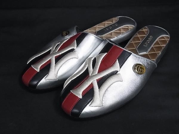 Gucci Princetown New York Yankee Collaboration Leather Mules 34 Shoes