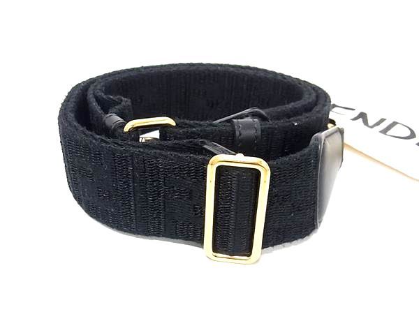 Fendi Zucca Pattern Canvas Bag Shoulder Strap Belt Crossbody Black