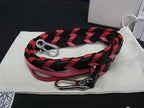 Loewe Thin Braided Leather Bag Shoulder Strap Belt Black Pink